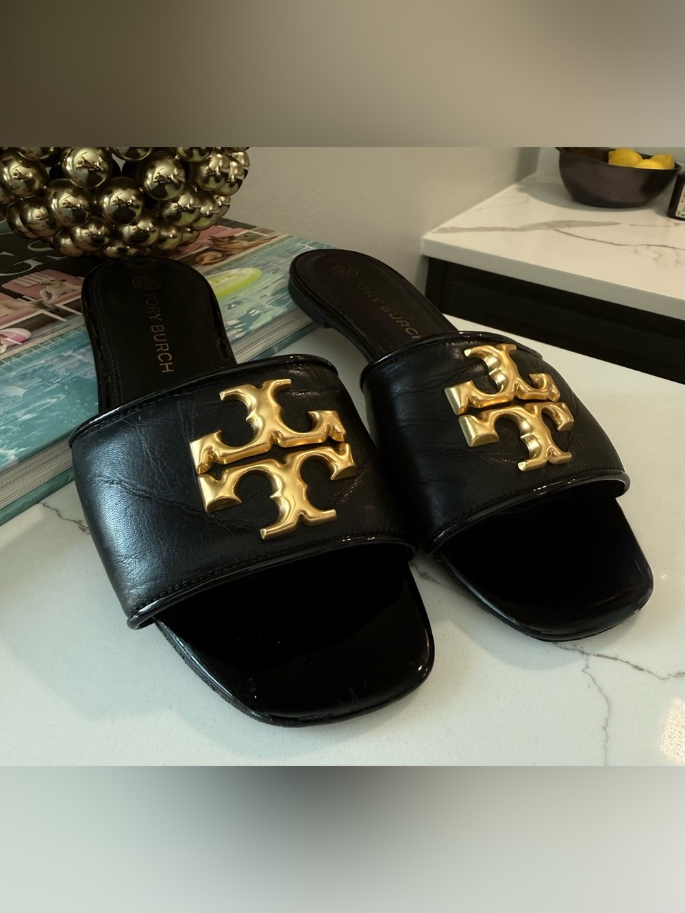 Tory Burch Black Eleanor Slides Sandals size 7 - Picture 2 of 7